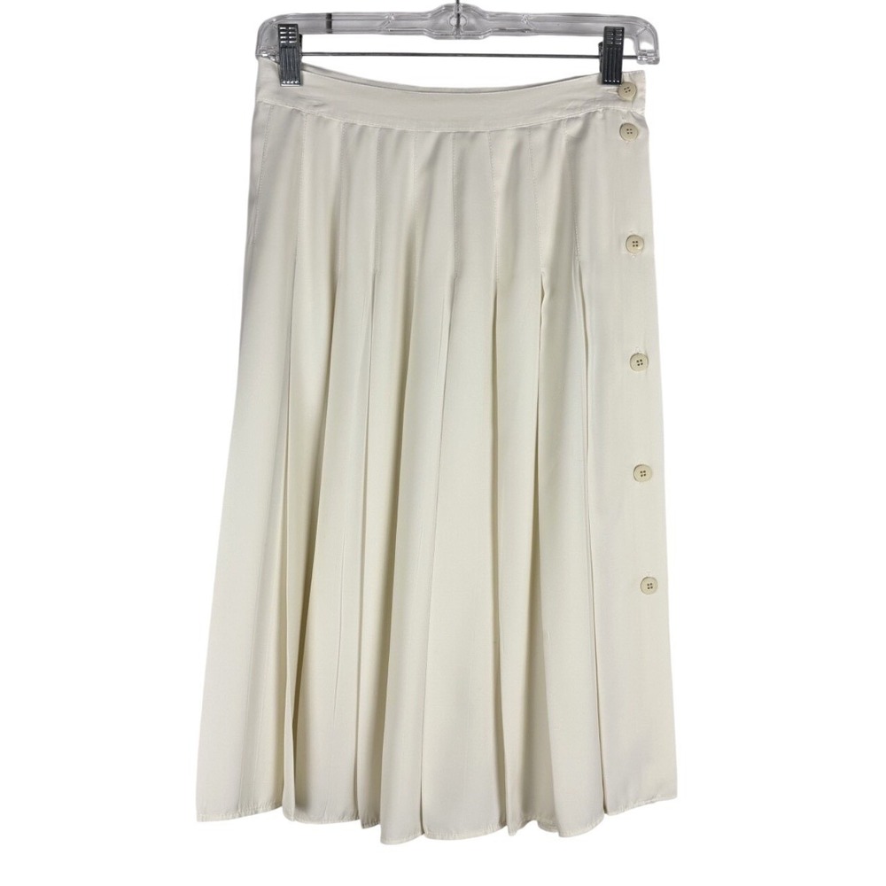 Vintage College‎ Town Pleated A-Line 8 Skirt Womens Cream Cottagecore Button